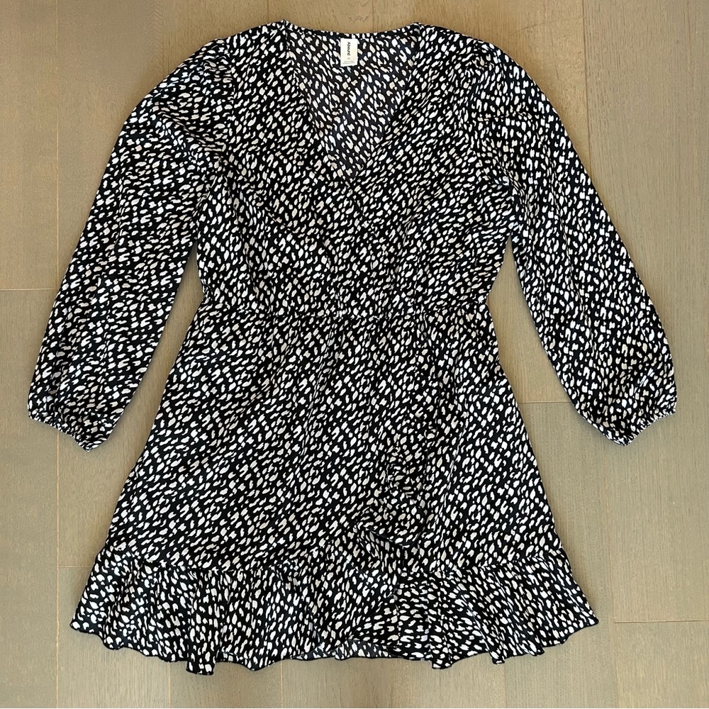 Abound Black & White Ruffle Hem Wrap Dress
